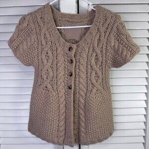 CHUNKY CABLE KNIT TAN LAMBSWOOL ANGORA BLEND BUTTON TOP CARDIGAN   NEUTRAL Y2K